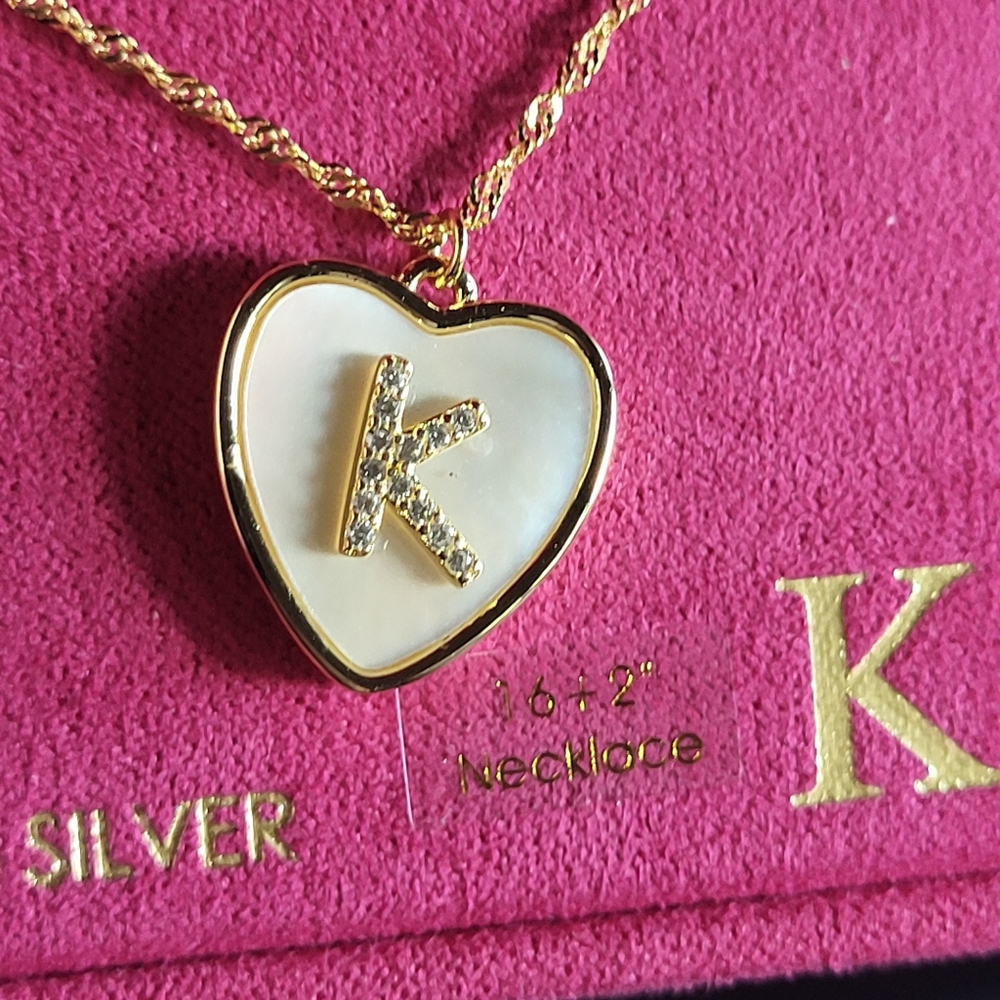 Mia Sarine sterling silver gold plated heart rhinestone initial